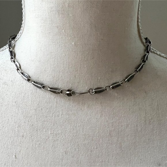 Vintage Ethnic Thai Siam Black Niello Sterling Silver Link Choker Necklace Dance - Picture 9 of 9